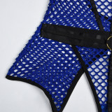 Sexy 3PCS Fishnet Lingerie Set Mesh Patchwork Choker Leg Ring Underwear