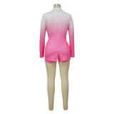 Long Sleeve Gradient Blazer and Shorts Suit