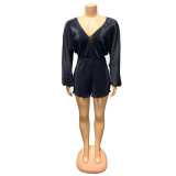 Solid V-Neck Long Sleeve Sexy Trendy Rompers