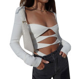 Sexy Solid Cutout Long Sleeve Fashion Bodysuit