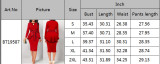 Sexy Red Career Skirt Set Contrast Ruffle Long Sleeve Top Back Slit Skirt Two Pieces