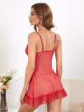 Sexy Red Lace Mesh Babydoll Lingerie Set
