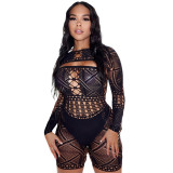 Black Sexy Hollow Out Lace See Through Romper