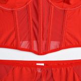 Mesh Patchwork Metal Trim Halter Neck Strappy Sexy lingerie set