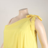 Yellow Slash Shoulder Plus Size Loose Dress