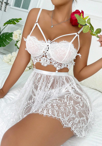 Sexy White Lace Straps Babydoll Lingerie for Women