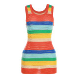 Sexy Hollow Knitting Contrast Color Sleeveless Bodycon Dress