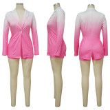 Long Sleeve Gradient Blazer and Shorts Suit