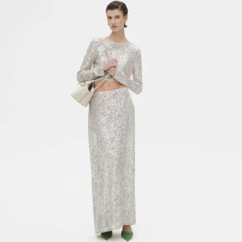 Sequin Long Sleeve Crop Top + Long Skirt 2PCS Set