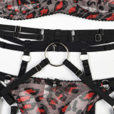 3PCS Lingerie Leopard Print See-Through Underwear