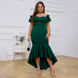 Plus Size Green Party Evening Dress Off Shoulder Slim Sexy Fishtail Dress