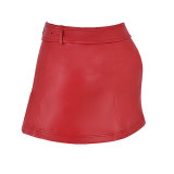 Red PU Leather Mini Skirt with Belt