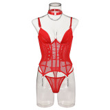 Sexy See-Through Mesh Strap Lace-Up Body Shaping Sexy 3PCS Lingerie Set