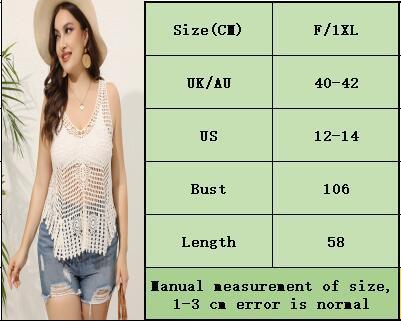 White V-Neck Hollow Out Knitting Sleeveless Beach Top