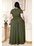 Army Green Short Sleeve Crop Top Long Skirt Plus Size Fashion 2PCS Set