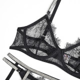Erotic Lace See Through Rhinestone Thong Garter Lingerie Set