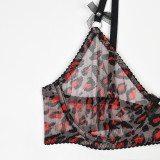 3PCS Lingerie Leopard Print See-Through Underwear