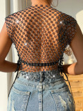 Sexy Hollow Out Rhinestone Fishnet Sleeveless Crop Top