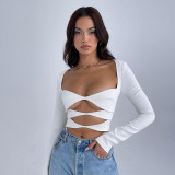 Sexy Solid Cutout Long Sleeve Fashion Bodysuit