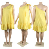 Yellow Slash Shoulder Plus Size Loose Dress