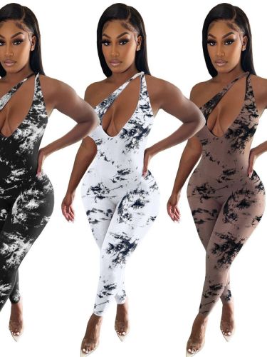 Wholesale Sexy Paint Print Cutout Sexy Tight Jumpsuit