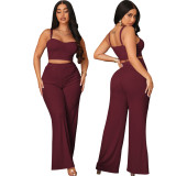 Sexy Fashion Solid Casual Crop Top Two-Piece Wide Leg Pants Set