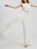 White Sequin Cropped Tank Top and Bell Bottom Pants 2PCS Set