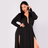 Sexy Black High Slit Deep V Maxi Dress