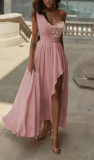 Sequin Patchwork Pink Sleeveless Irregular Maxi Dress
