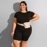 Plus Size Solid Short Sleeve Tee and Shorts Casual Two Piece Set