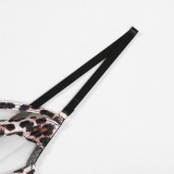 Leopard See-Through Mesh Patchwork Garter Lingerie Set