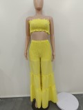 Shirred Bandeau Top Wide Leg Ruffles Sexy Two-Piece Pants Set