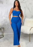 Sexy Fashion Solid Casual Crop Top Two-Piece Wide Leg Pants Set