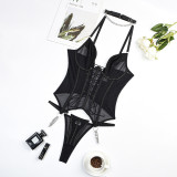 Sexy See-Through Mesh Strap Lace-Up Body Shaping Sexy 3PCS Lingerie Set