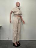 Solid High Neck Short Sleeeve Crop Top and Wide Leg Pants Two Pieces