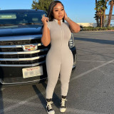 Sexy Zip Up Solid Sleeveless Bodycon Jumpsuit
