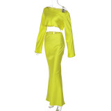 Fashion Chic Long Sleeve Crop Top Long Slim Skirt 2PCS Set