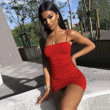 Solid Sexy Ruched Cami Bodycon Club Dress