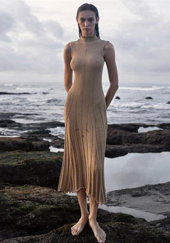 Sexy Sleeveless Knitting High Waist Beach Dress