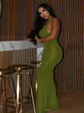 Green Sexy Backless Slash Shoulder Maxi Dress