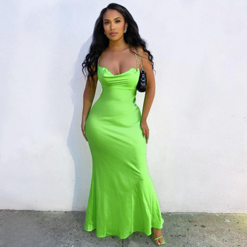 Green Sexy Backless Cami Maxi Dress