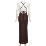 Fashion Wavy Cross Suspenders Long Skirt