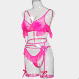 Pom Pom Frilled Sheer Mesh Sexy Lingerie Set