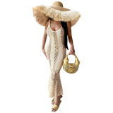 Sexy Hollow Out Solid Knitting Sleeveless Long Mermaid Dress