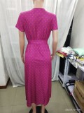 Print Short Sleeve V-neck Chic Slim Waist Long Dress