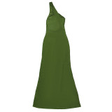 Green Sexy Backless Slash Shoulder Maxi Dress