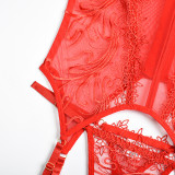 Red Lace Mesh See-Through Sexy 2PCS Lingerie Set