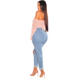 Womens Jeans Slim Fit Ripped Holes Stretch Denim Pants
