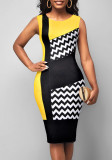 Fashion Print Sleeveless U-Neck Bodycon Midi Dress