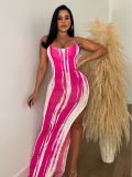 Hot Pink Print Low Back Maxi Dress